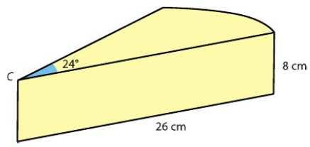 6. Na figura podes observar uma parte de um cilindro com 8 cm de altura. O ponto C é o centro de uma das bases desse cilindro. Determina o volume do sólido. 7.