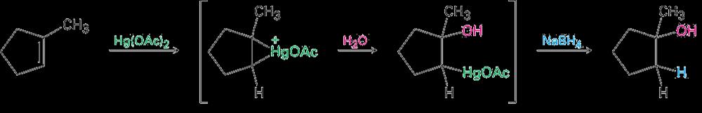 Adição de OH a Alcenos : 2. Oximercuriação Intermediários na Oximercuriação Hidratação de alceno em escala laboratório.