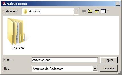 Indique o diretório para salvar o arquivo no formato.cad.