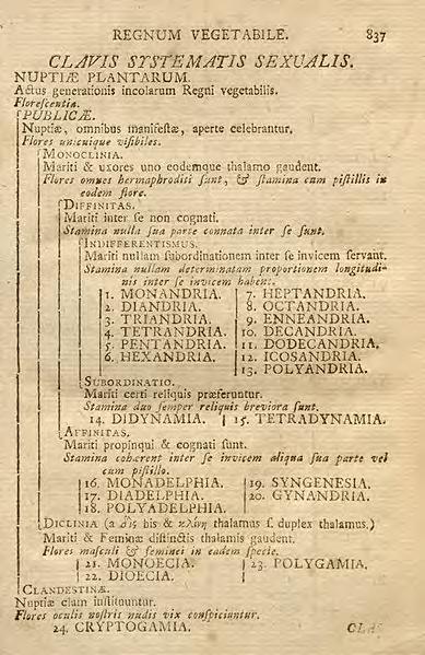 Sistema de classificação: Segundo Linnaeus