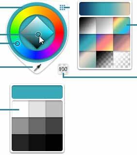 Toque nele para acessar o Círculo de cores, Seletor de cores e as Paletas de preenchimento de cores e de gradiente.