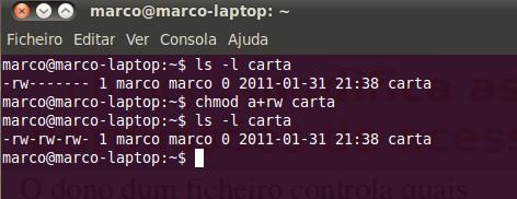 chmod: modifica as permissões de acesso O próximo exemplo mostra como adicionar
