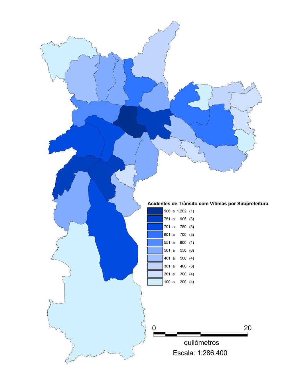 Acidentes de trânsito com vítimas em São Paulo 2016 Acidentes com vítimas por prefeitura regional Mapa 3 Perus 137 Jaçanã/ Pirituba 421 Butantã 731 Campo Limpo 762 Freguesia/ Brasilândia 541 Lapa 566