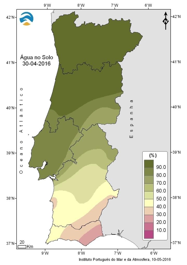 2.6 Água no solo Na Figura 8 apresentam-se os valores em percentagem de água no solo, em relação à capacidade de água utilizável pelas plantas, no final de abril de 2016.