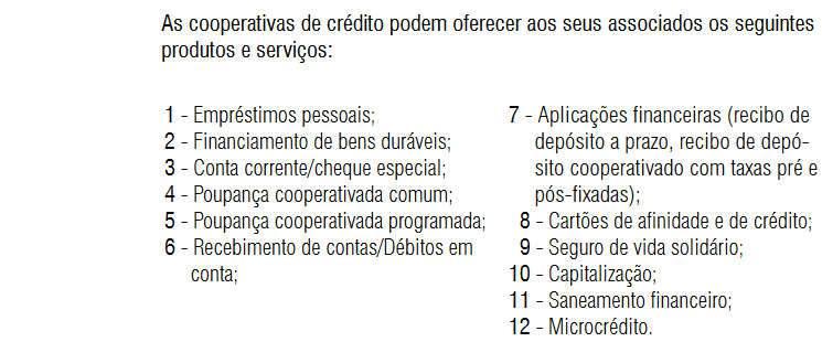 COOPERATIVAS DE CRÉDITO Conforme normatização do Banco