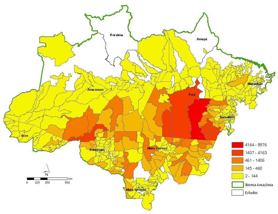 5. Municípios campeões Focos de queimadas registrados pelo satélite NOAA 15 (Noite), TERRA MODIS (manhã e tarde) e AQUA MODIS (manhã e tarde) em municípios do bioma Amazônia