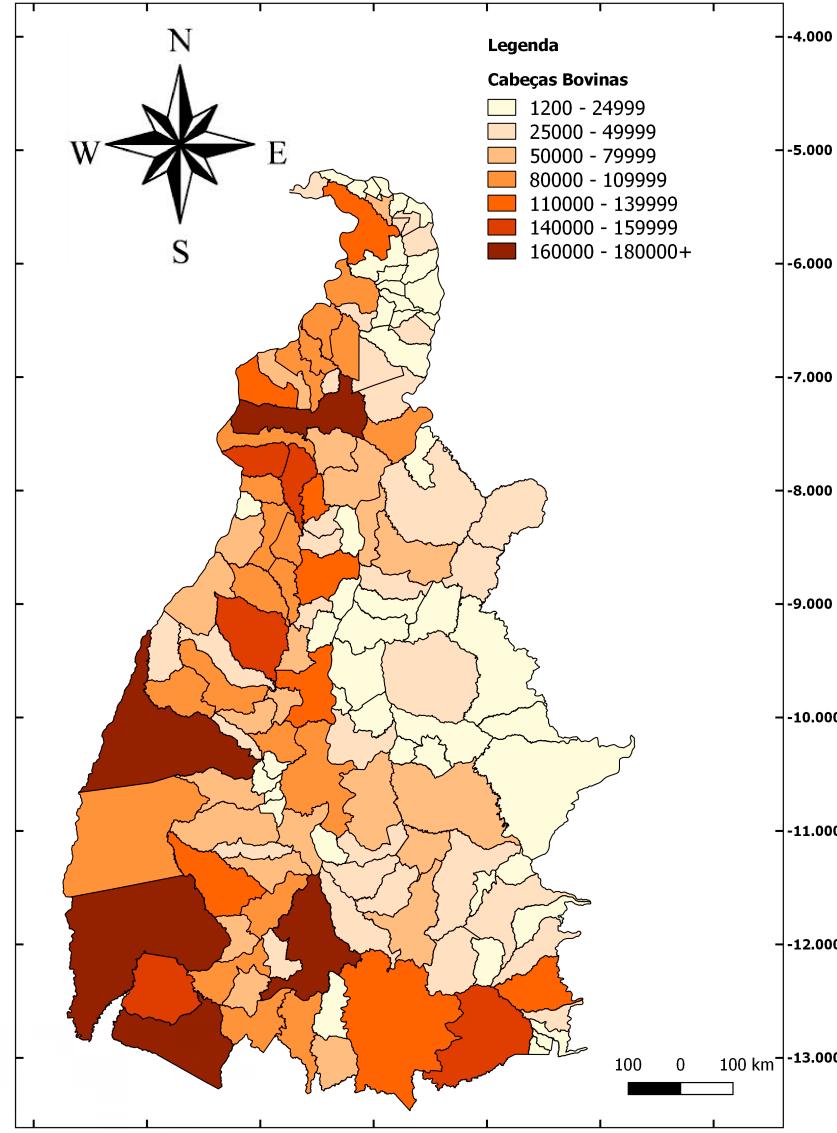 Mapa 6 - Rebanho bovino no estado do Tocantins em 2013 Fonte: