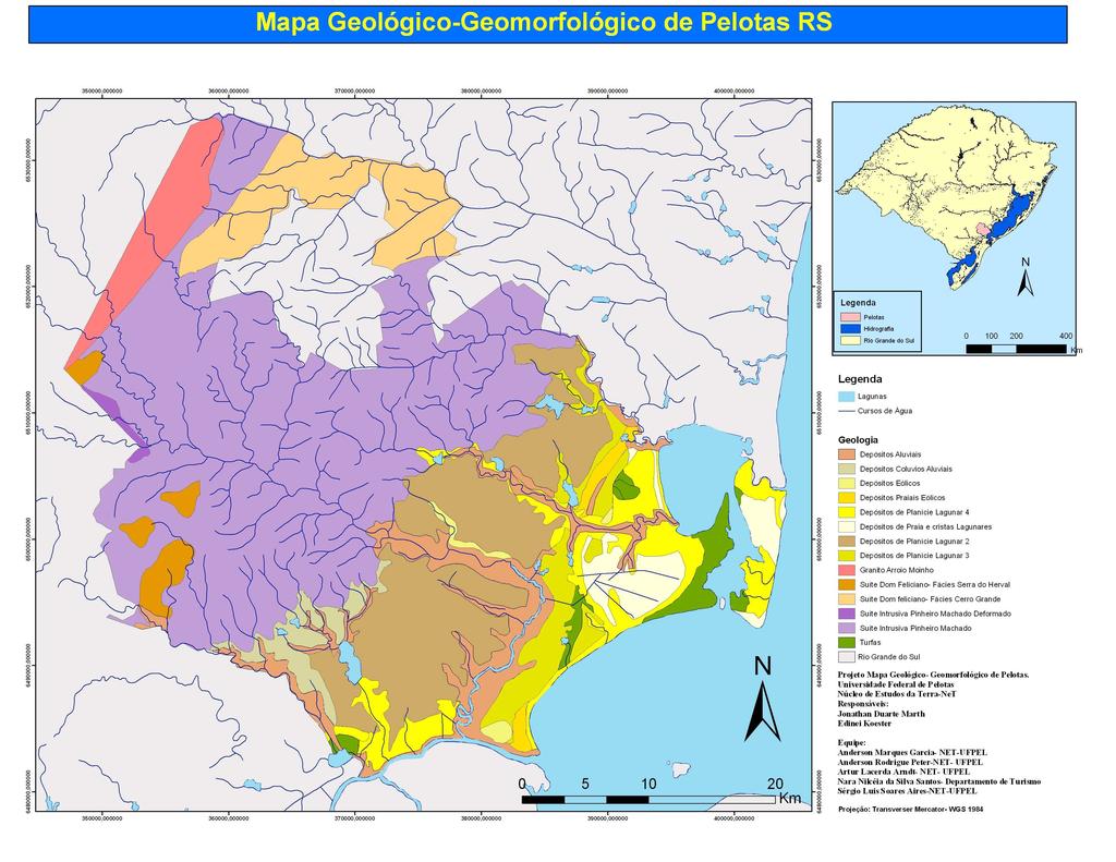 Figura 1. Mapa Geológico-Geomorfológico de Pelotas. 5. CONCLUSÕES O mapa Geológico-Geomorfológico elaborado no presente trabalho é uma compilação de mapas já existentes em escala 1:750.000 e 1:250.