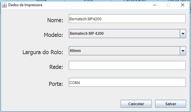 Configuração 9 Informe os dados da Impressora 1. Informe o Nome para identificar a impressora no sistema 2. Escolha o Modelo da Impressora 3. Selecione a largura do rolo 4.