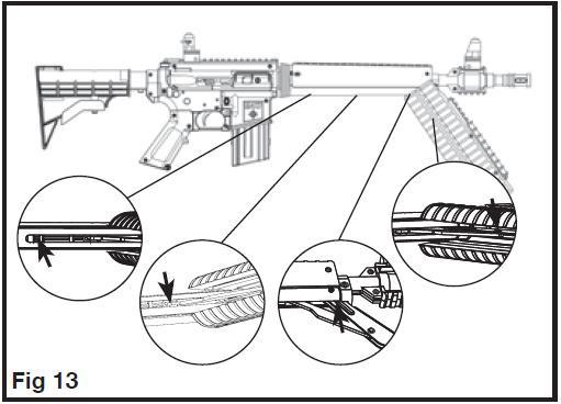 7. Desentupindo o Cano Não recarregue o rifle de pressão. Ative a trava de segurança do rifle de pressão (Veja seção 2A). Aponte o rifle de pressão para uma DIREÇÃO SEGURA.