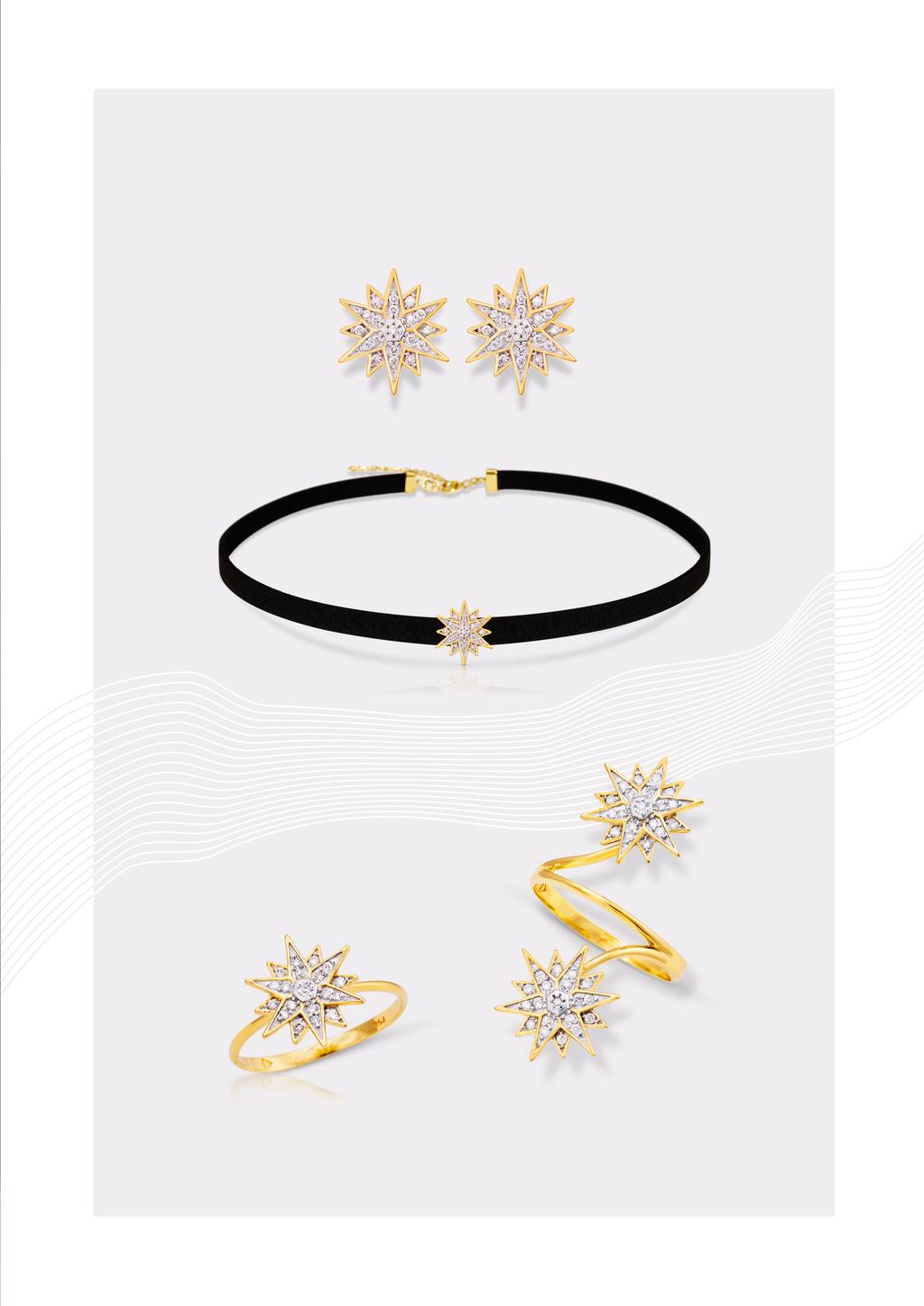 GARGANTILHA CHOKER STELLA COM DIAMANTES BRINCO STELLA 12 PONTAS COM DIAMANTES GA341045 - GR00049 BR341037 - BR01984 10x R$21