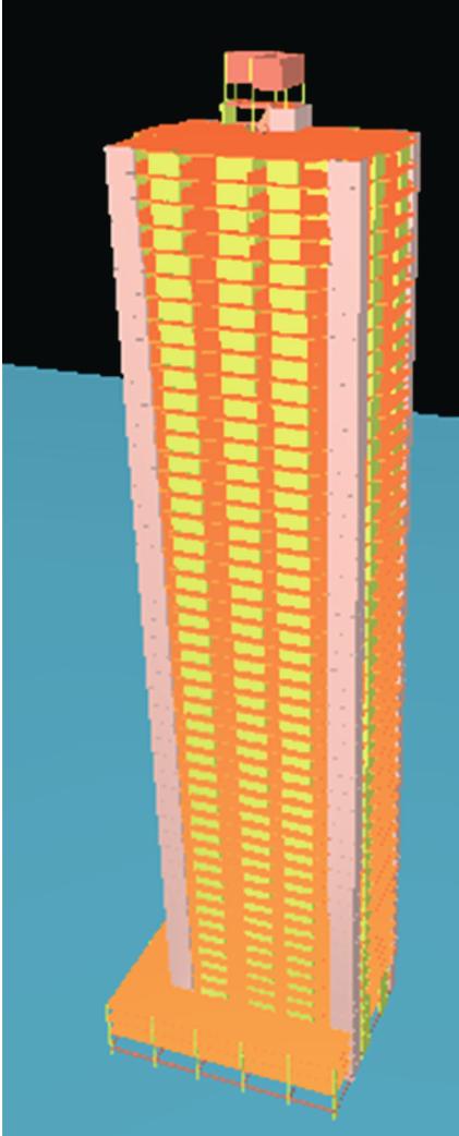 Analysis of instability of tall buildings with prestressed and waffle slabs Figura 2 3D Edifício com laje protendida Modelo 01/01 Dentre os vários fatores que influenciam na estabilidade de