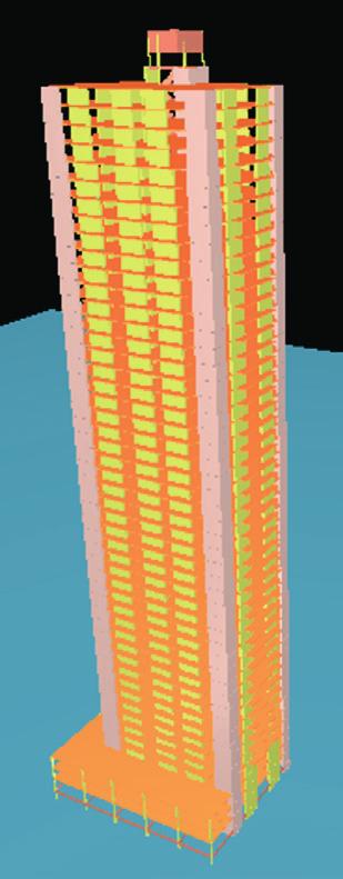 Analysis of instability of tall buildings with prestressed and waffle slabs Figura 5 3D edifício com laje nervurada Modelo 02/01 Figura 6 3D pavimento tipo laje nervurada Modelo 02/01 Nos Modelos