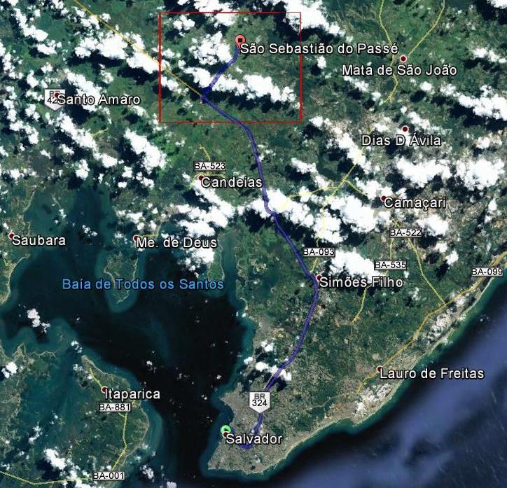 12 1 INTRODUÇÃO A área está localizada na região a Sul do Campo de Taquipe, a 68 quilômetros de Salvador, entre as cidades de Candeias, Santo Amaro e São Sebastião do Passé, englobando a última.