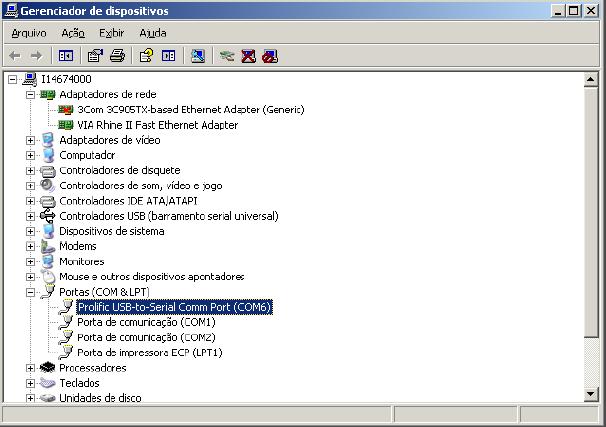 9. Aparecerá a porta Profilic USB-to-Serial Comm Port (COMX), onde X depende da porta COM virtual criada em seu sistema;