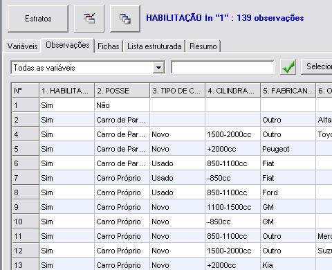 a) Para observar um perfil com apenas um critério, selecione a variável