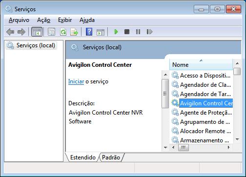 Como navegar no aplicativo Figura A. Janela de serviços Ferramenta de administração A ferramenta de administração será usada para definir as configurações de seu servidor do Centro de Controle.