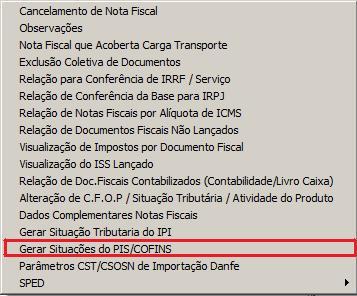 6 As empresas que já possuem movimentação gravada devem utilizar a opção Gerar Situação Pis- COFINS, disponível no F-10 da tela de lançamentos entrada e saída e cupom fiscal para que não seja