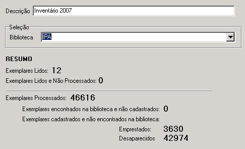 Encontrado; Encontrado, mas em Localização diferente; Encontrado, mas não cadastrado no sistema; Não processado.