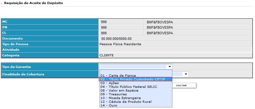 Figura 23 - Requisição de Aceite de Depósito > Identificação de Tipo de Garantia > Título Privado Custodiado CETIP Após