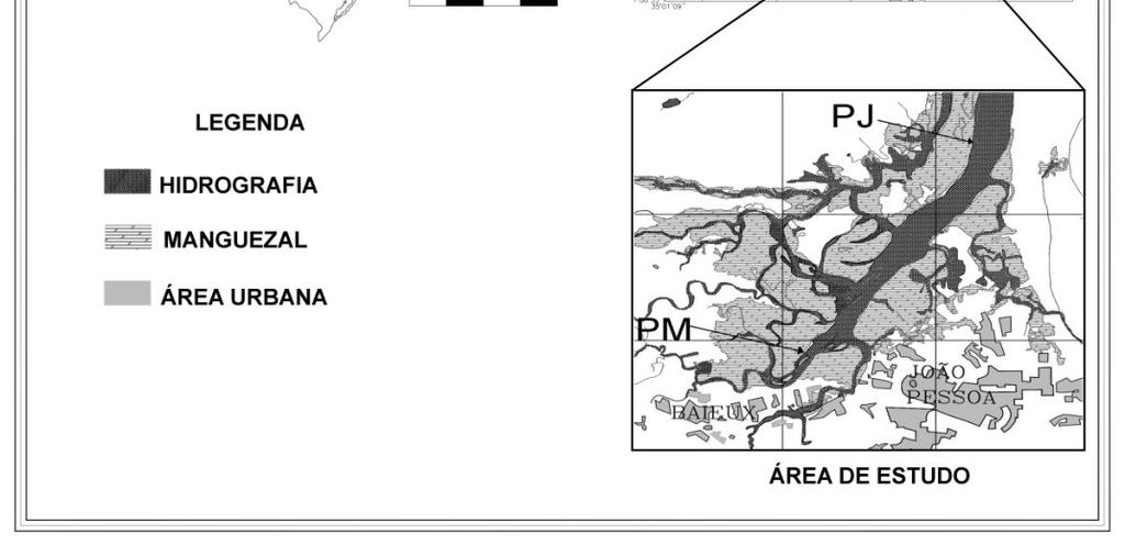 17 Figura 1 Mapa ilustrativo da localização do Estuário do Rio Paraíba do Norte, PB, Ponto a montante (PM) e Ponto a jusante (PJ). 4.2.
