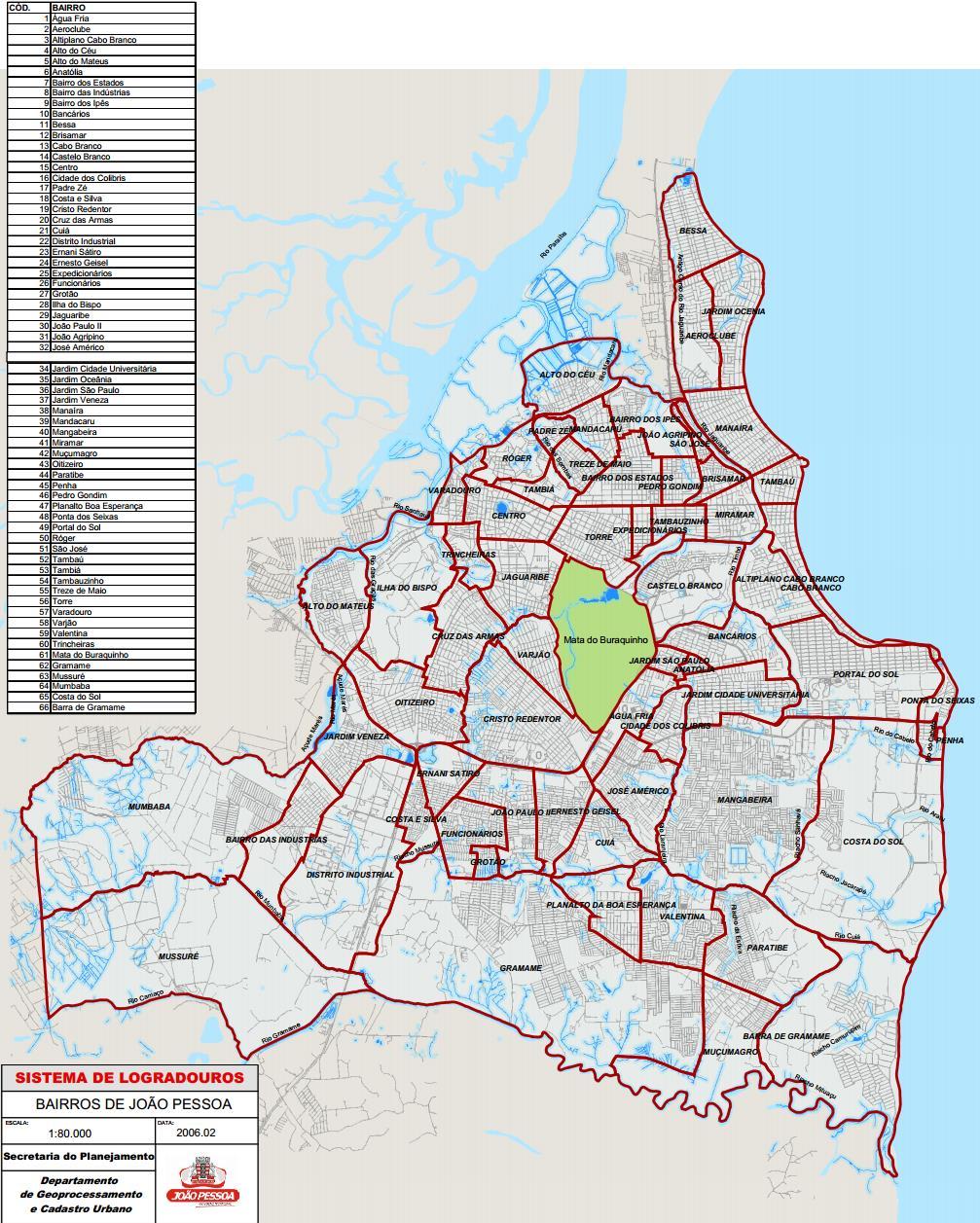 42 importante relembrar, que para as análises, foram usados dois mapas diferentes, um usado até o ano de 2006 com 66 bairros e o outro usando a partir de 2007 com 64 bairros.