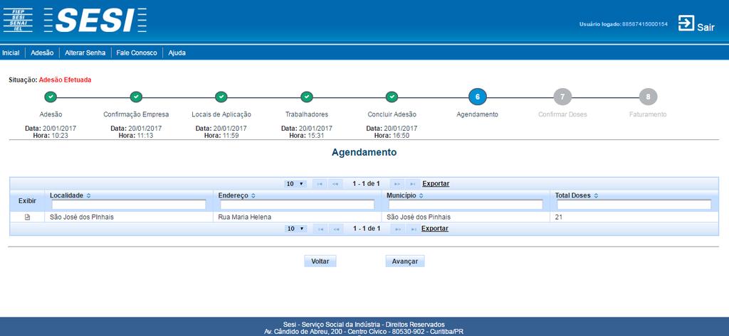 unidade Sesi de atendimento.