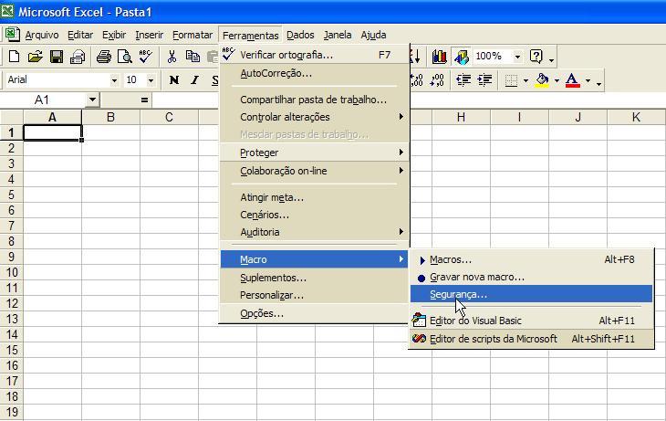 1. Configurar o Microsoft Excel: 1.1. Habilitar macros De forma simples, macros são funções adicionadas ao MS Excel para resolver problemas específicos (não solucionáveis pelas fórmulas matemáticas