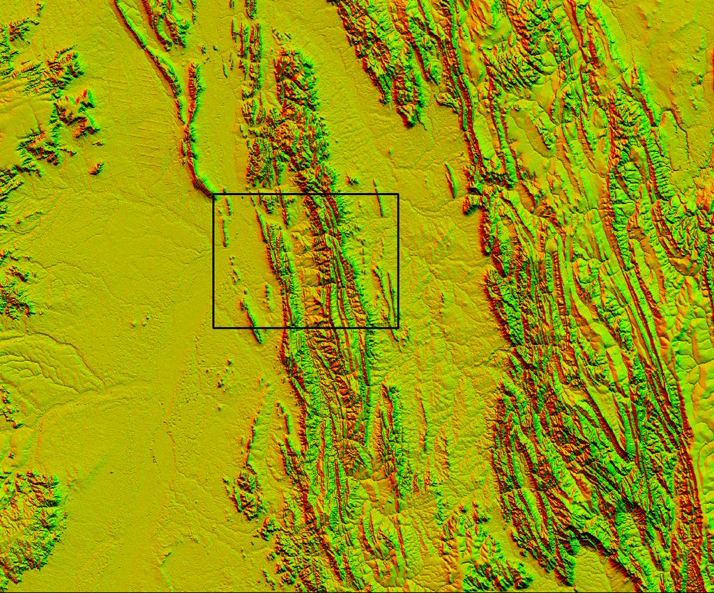 (b) (a) 45 km FIGURA 12 (a) Composição colorida das imagens sombreadas: Verde = azimute de
