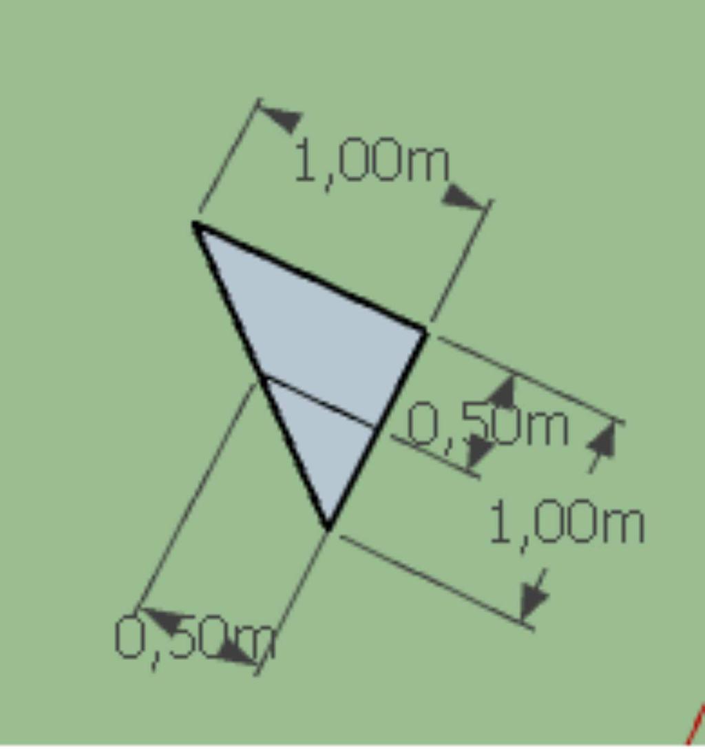 1m/1m = 0.5/x x = 1 m 0.5 m 1 m x = 0.5 m Então, temos um trapézio com base maior de 11 metros (10 m+2*0.5 m), base menor de 10 metros, altura 0.5 metros (altura do calado) e profudidade de 4 metros.
