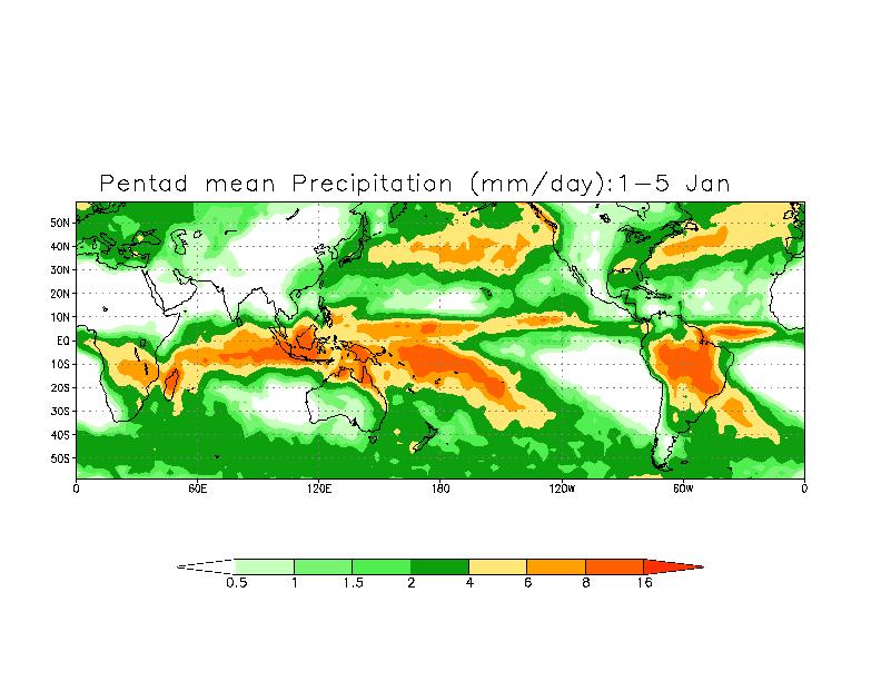 Precipitação média a cada 5 dias Observar: franja de chuvas mais intensas associada a ZCIT zonas