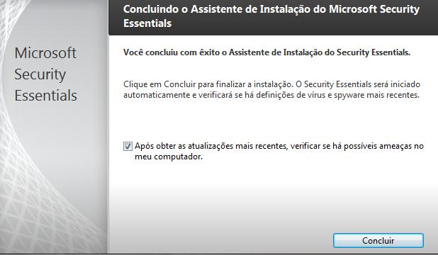 Antes de concluir a instalação, você pode escolher em verificar seu computador após a