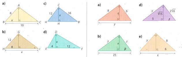 . Num triângulo retângulo, as projeções dos catetos sobre a hipotenusa medem 4cm e 1cm respectivamente.