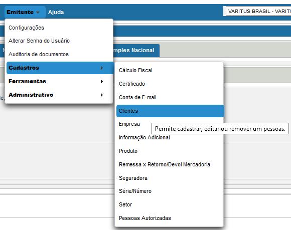 Para realizar os cadastros, acesse o menu Emitente Cadastros Clientes. Preencha os campos seguindo as orientações: Tipo do Documento Selecione se é CNPJ ou CPF.