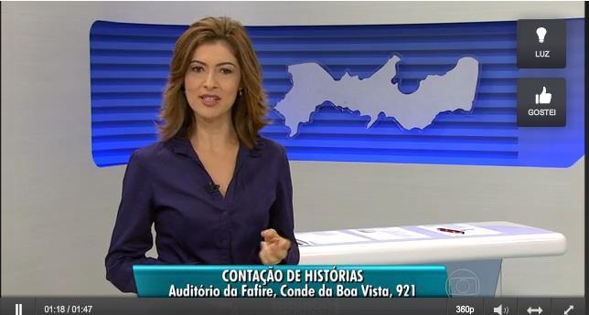 Quarta-feira, 06 de novembro de 2013. Nota/serviço sobre a Minimaratona de Contação de Histórias da OAF, no jornal Bom Dia PE, da TV Globo.