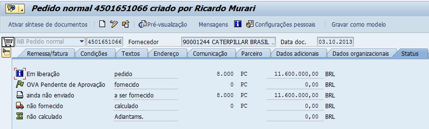 ME23N - Consultar Pedido de Compras 5 5 - Na aba