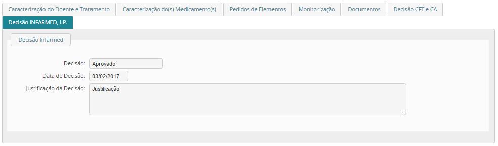 Neste separador constará a decisão final