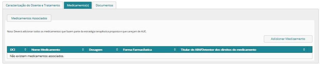 Para adicionar um medicamento ao pedido, deve selecionar o botão Adicionar Medicamento, sendo redirecionado para a área Adicionar Medicamento.