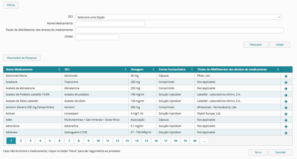 Após ter indicado a resposta, o utilizador é redirecionado para uma área de pesquisa de medicamentos.