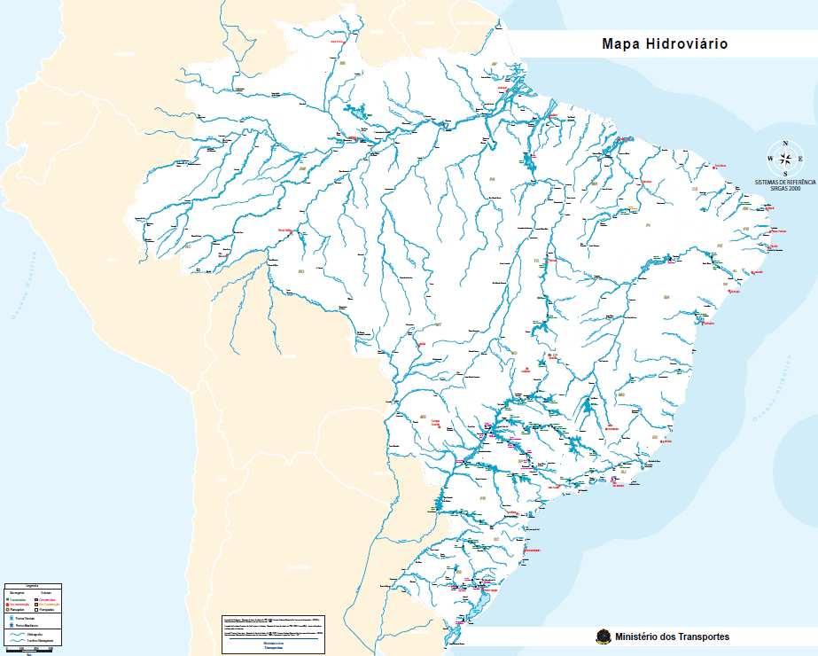 1. INTRODUÇÃO 1.1 Visão Geral O transporte fluvial, extremamente valorizado na Europa, é subutilizado no Brasil, apesar de sua extensa malha hidroviária (Figura 1).