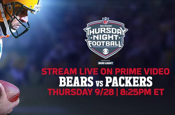 zon Prime Video será no dia 28 de setembro, entre Green Bay Packers e Chicago Bears.