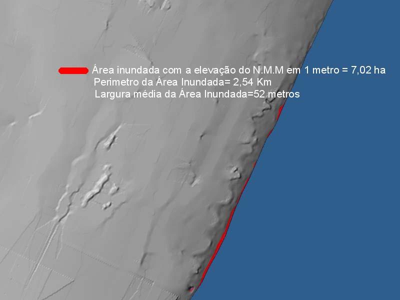 FIGURA 3 Cenário de retrogradação de curto período (dias) associado a marés meteorológicas com elevação do NMM em 1 metro para a cidade de Capão da Canoa. Fonte: STROHAECKER, T. M., 2007.