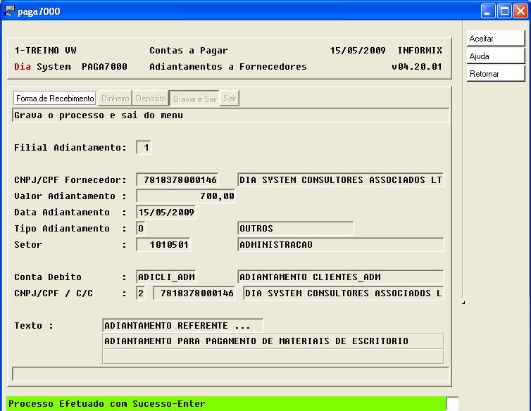 Contas a Pagar Capitulo 24 Abaixo aparece a mensagem de confirmação.