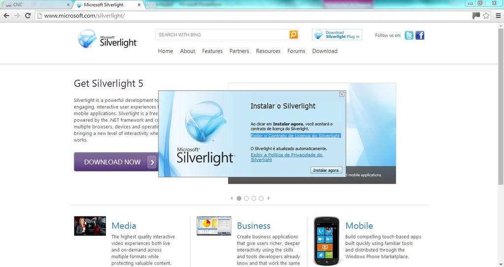 INSTALAÇÃO SILVERLIGHT Clique em