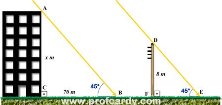 Se OE = 0, TO = e AE = 16, então: (A) AR = 10 (B) AR = 1 (C) AR = 6 (D) AR = (E) AR =. Um prédio tem sombra, pela luz solar, projetada no solo horizontal com 70 m.