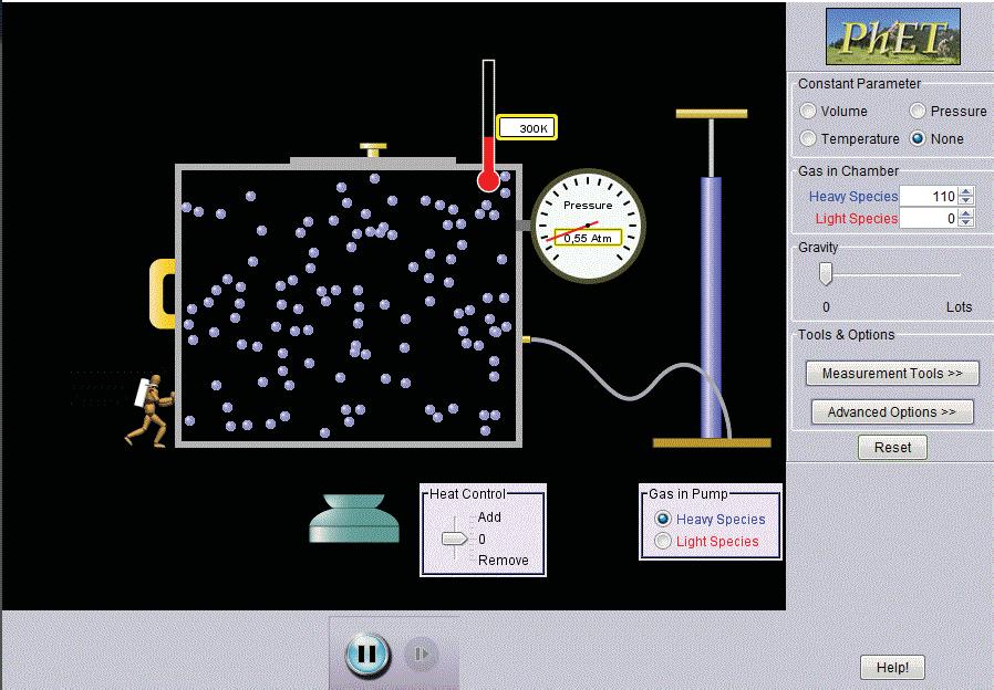 Simuladores de Experimentos de Física Phet. Você tem que fazer o download (free). Você bombea a bomba de bicicleta.