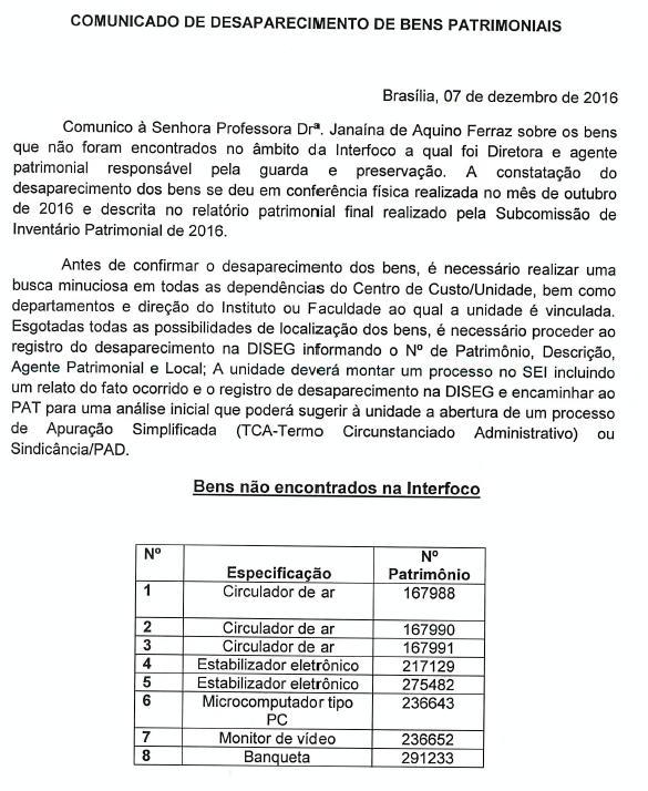 Verifique com a subcomissão dos outros setores do seu Centro de Custo, Faculdade ou Instituto se localizaram bens sem plaqueta que poderiam ser os desaparecidos da sua unidade;