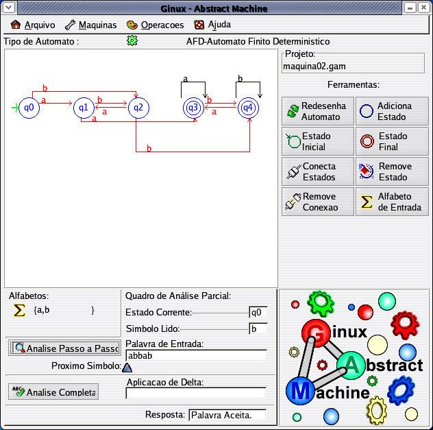 Através do menu principal, o usuário seleciona o tipo de máquina a ser simulada.