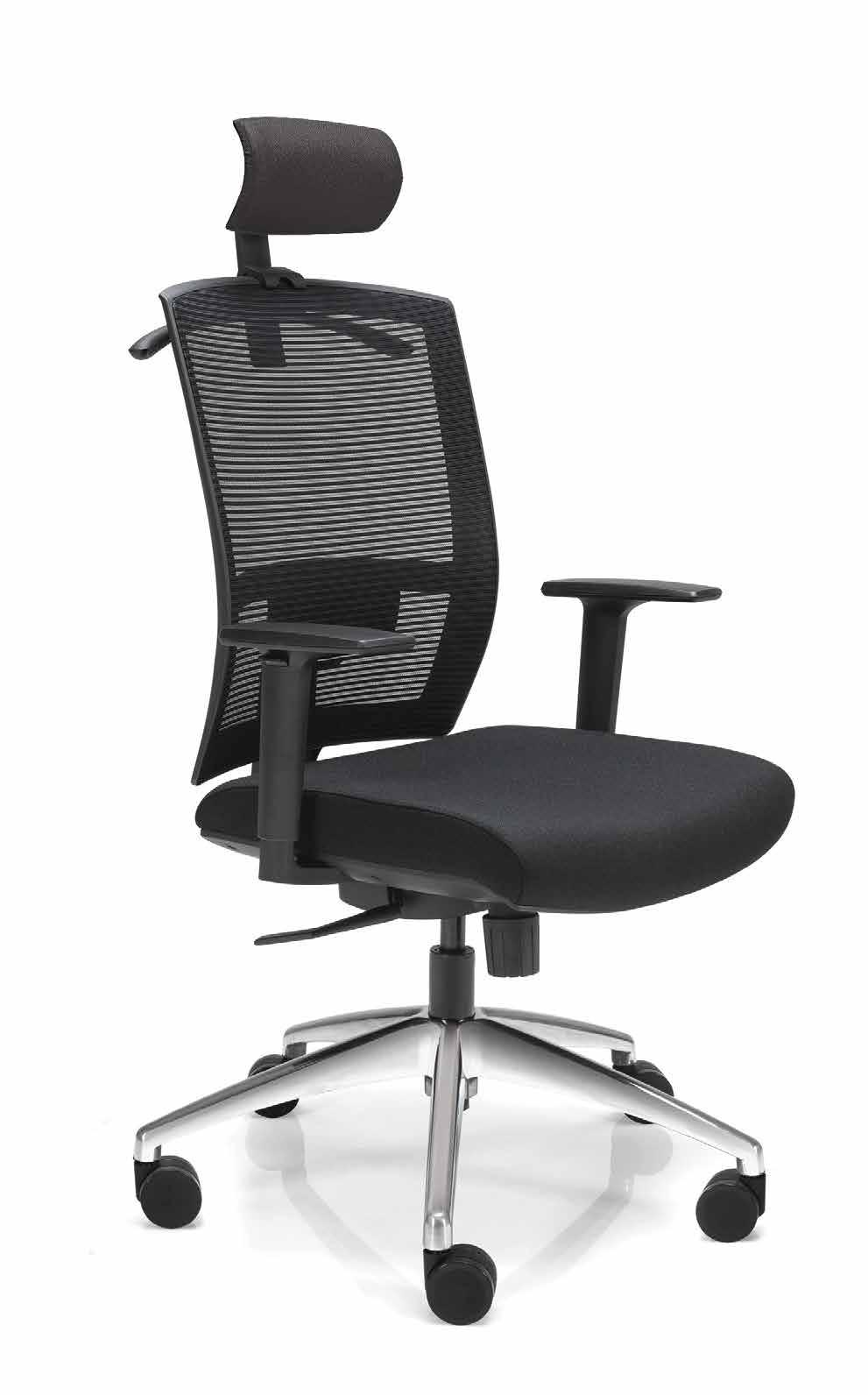 1604i Cadeira giratória, espaldar alto, assento em tecido e encosto em tela com regulagem lombar Mecanismos com movimento sincronizado de assento e encosto com regulagem de tensão.