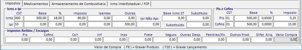 Aba Impostos Na aba Impostos temos o conteúdo tributário dos documentos fiscais, no sistema são separados entre: ICMS, ICMS-ST, IPI, PIS,